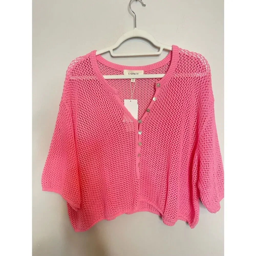 $99 l*space Coast is clear pink crochet beach coverup top NWT XL - Picture 10 of 14